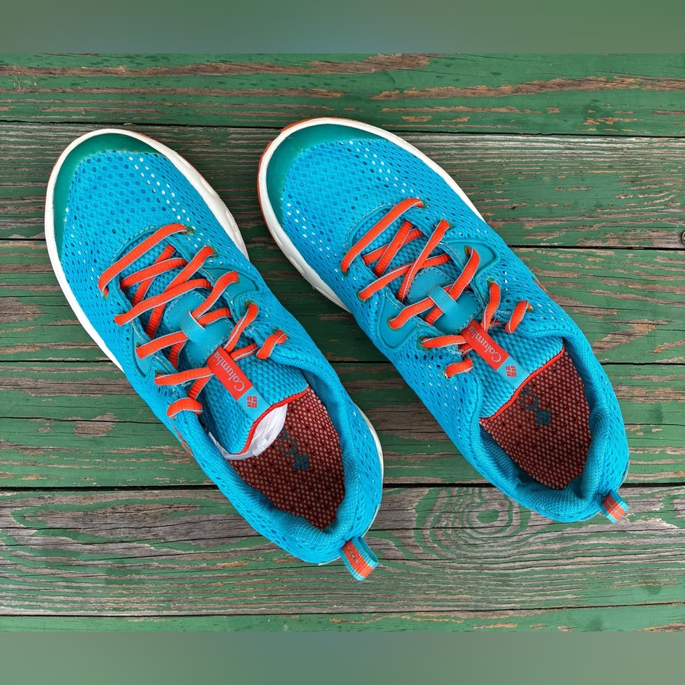 Columbia Womens 7.5 Drainmaker II Trail Water Sneakers Blue Orange Mesh Shoes - Picture 9 of 15